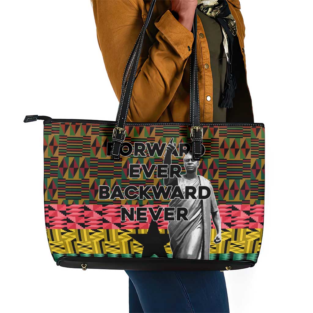 Kwame Nkrumah Ghana Leather Tote Bag Kente Pattern African