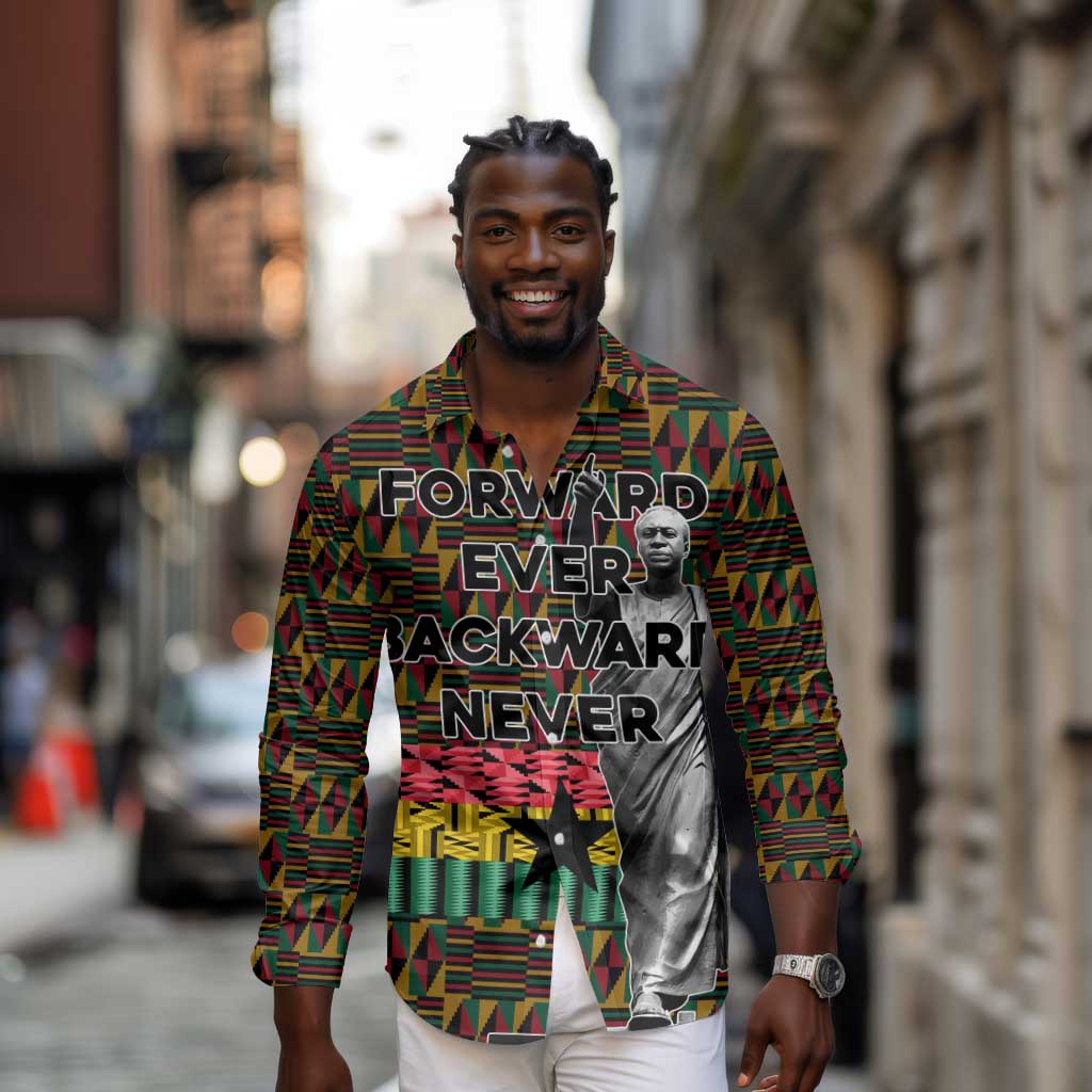 Kwame Nkrumah Ghana Long Sleeve Button Shirt Kente Pattern African