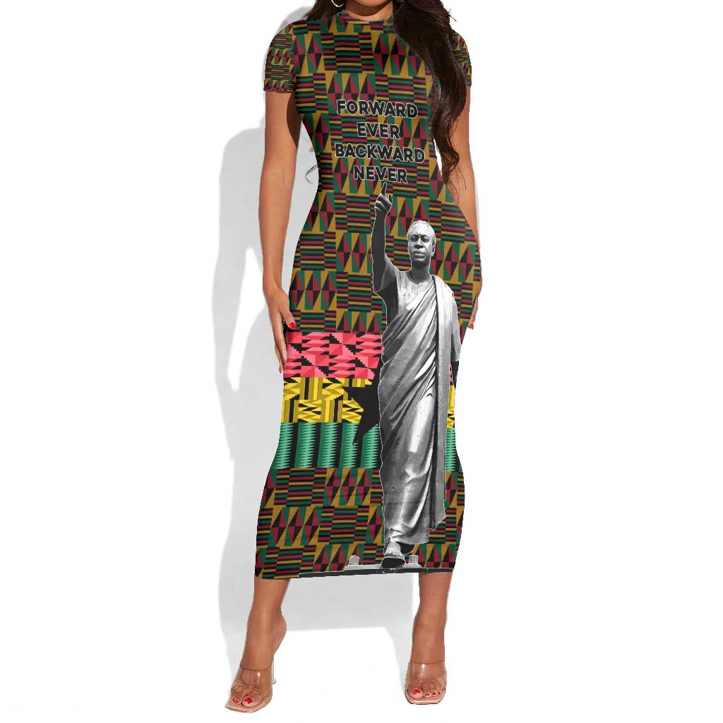 Kwame Nkrumah Ghana Short Sleeve Bodycon Dress Kente Pattern African TS04