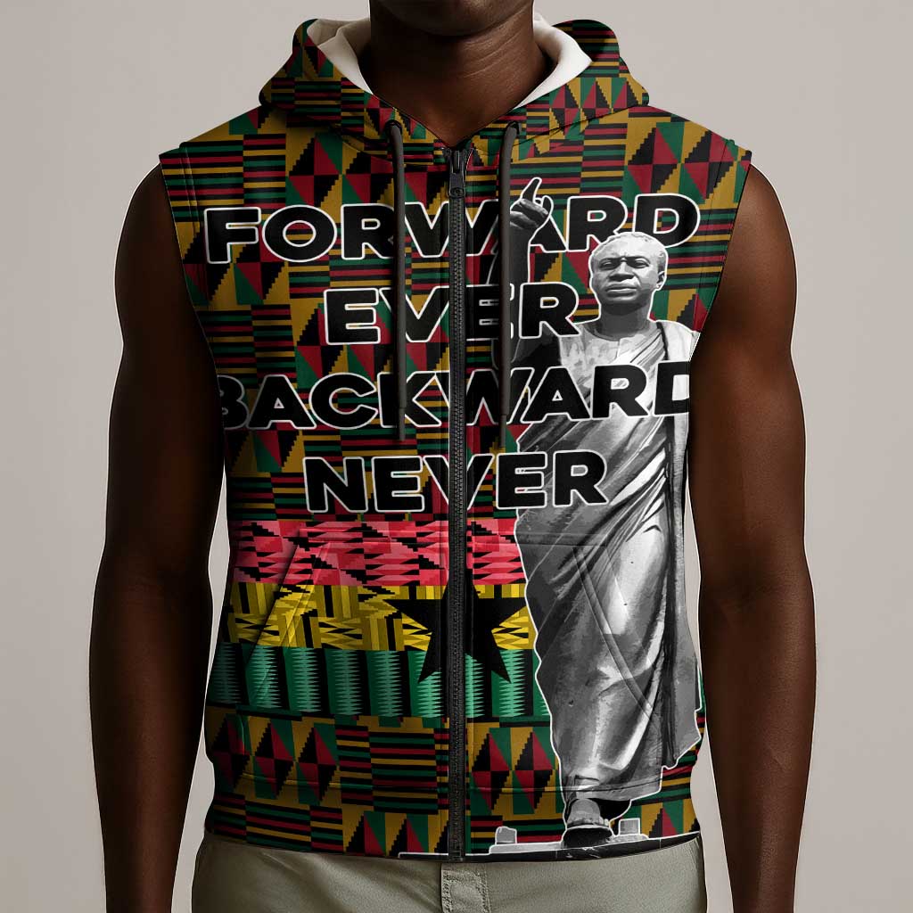 Kwame Nkrumah Ghana Sleeveless Zip Hoodie Kente Pattern African - African Pride