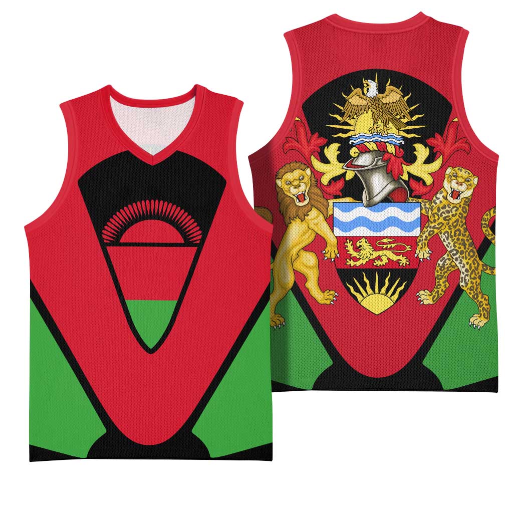 Malawi Basketball Jersey Flag Colors Blended with National Emblem TS04