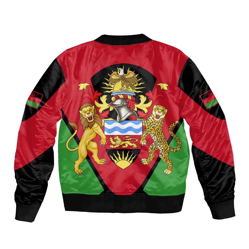 Malawi Bomber Jacket Flag Colors Blended with National Emblem