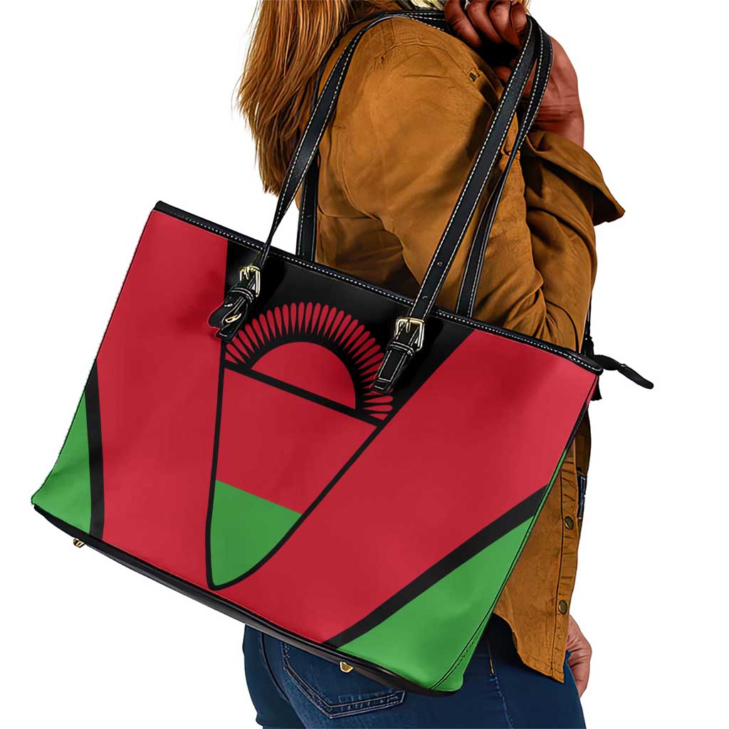 Malawi Leather Tote Bag Flag Colors Blended with National Emblem