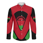 Malawi Long Sleeve Button Shirt Flag Colors Blended with National Emblem