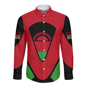 Malawi Long Sleeve Button Shirt Flag Colors Blended with National Emblem