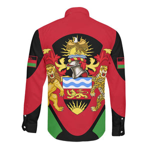 Malawi Long Sleeve Button Shirt Flag Colors Blended with National Emblem