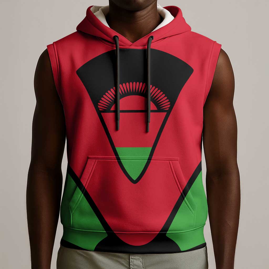 Malawi Sleeveless Hoodie Flag Colors Blended with National Emblem - African Pride