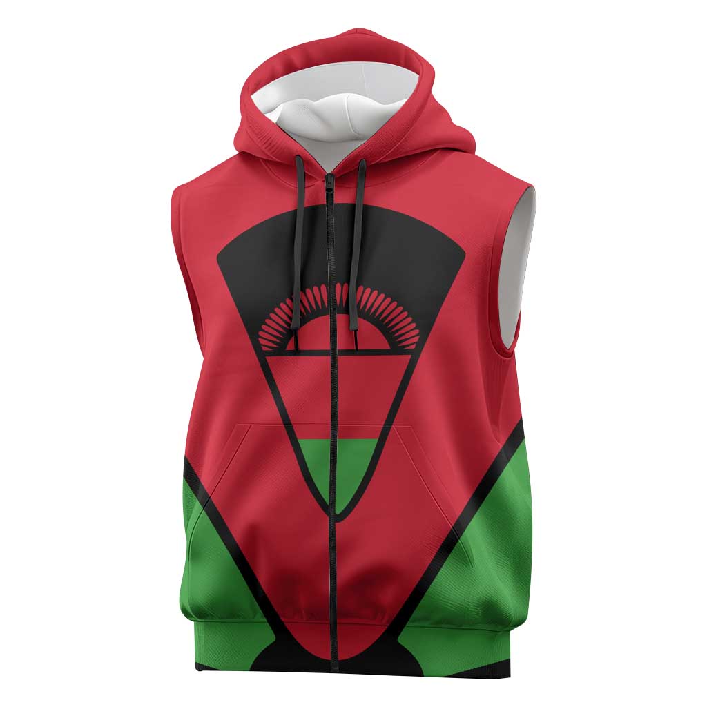 Malawi Sleeveless Zip Hoodie Flag Colors Blended with National Emblem - African Pride