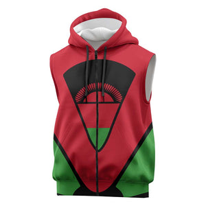 Malawi Sleeveless Zip Hoodie Flag Colors Blended with National Emblem - African Pride