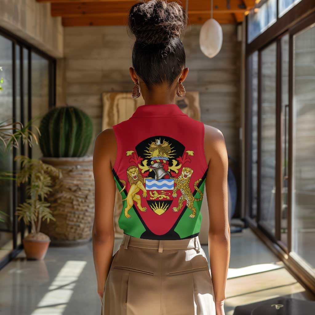 Malawi Women Sleeveless Polo Shirt Flag Colors Blended with National Emblem