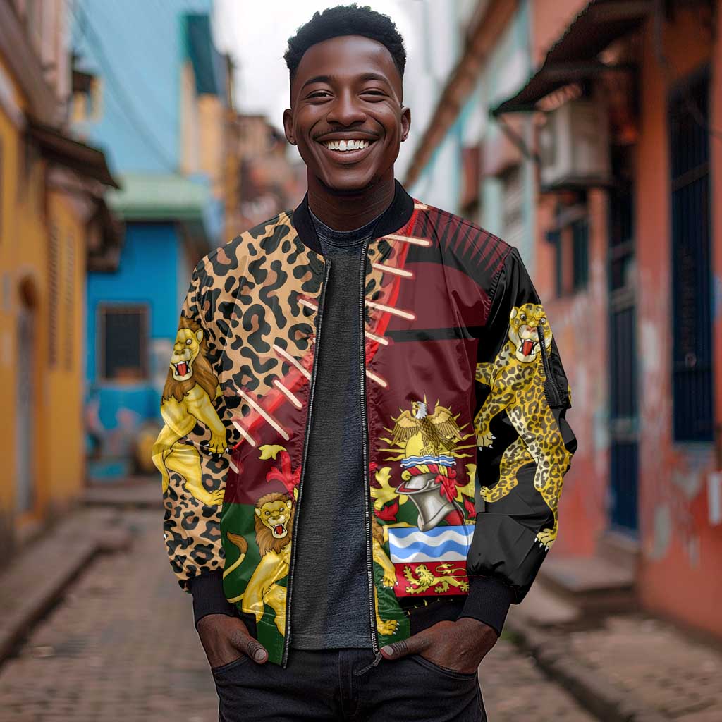 Leopard and Lion Malawi Sleeve Zip Bomber Jacket Unity and Freedom