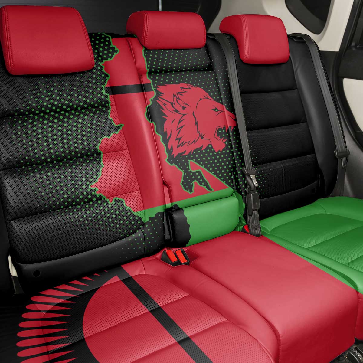 Malawi Lion Map Flag Back Car Seat Cover Wildlife Fusion Design