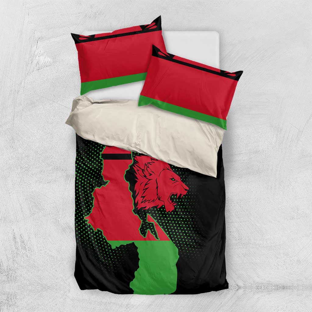 Malawi Lion Map Flag Bedding Set Wildlife Fusion Design