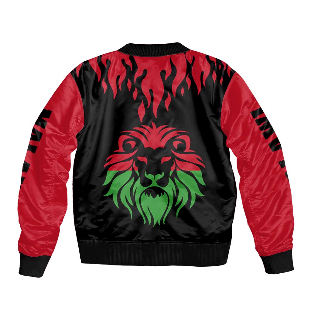 Malawi Lion Map Flag Bomber Jacket Wildlife Fusion Design