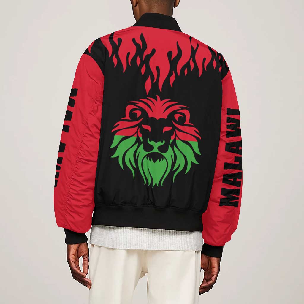 Malawi Lion Map Flag Bomber Jacket Wildlife Fusion Design