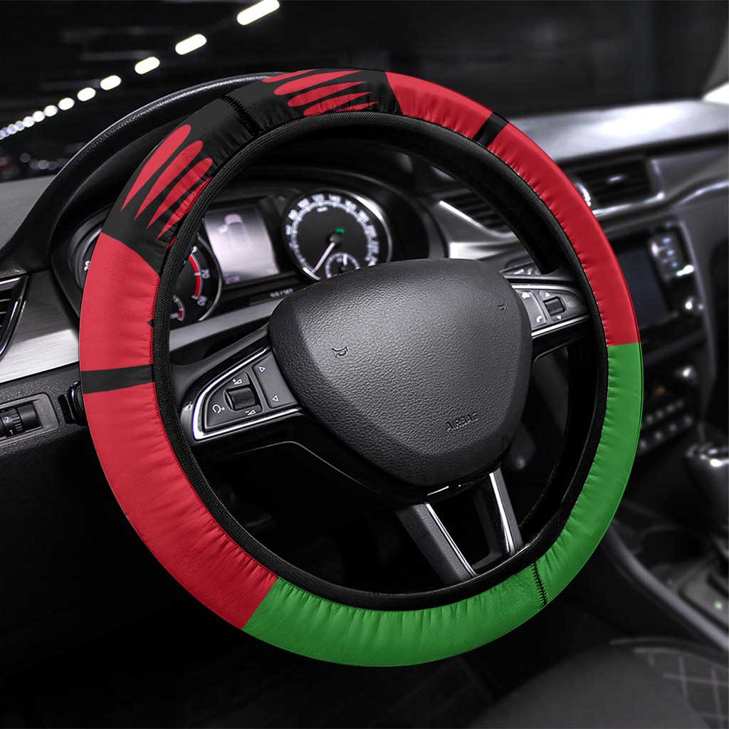 Malawi Lion Map Flag Steering Wheel Cover Wildlife Fusion Design