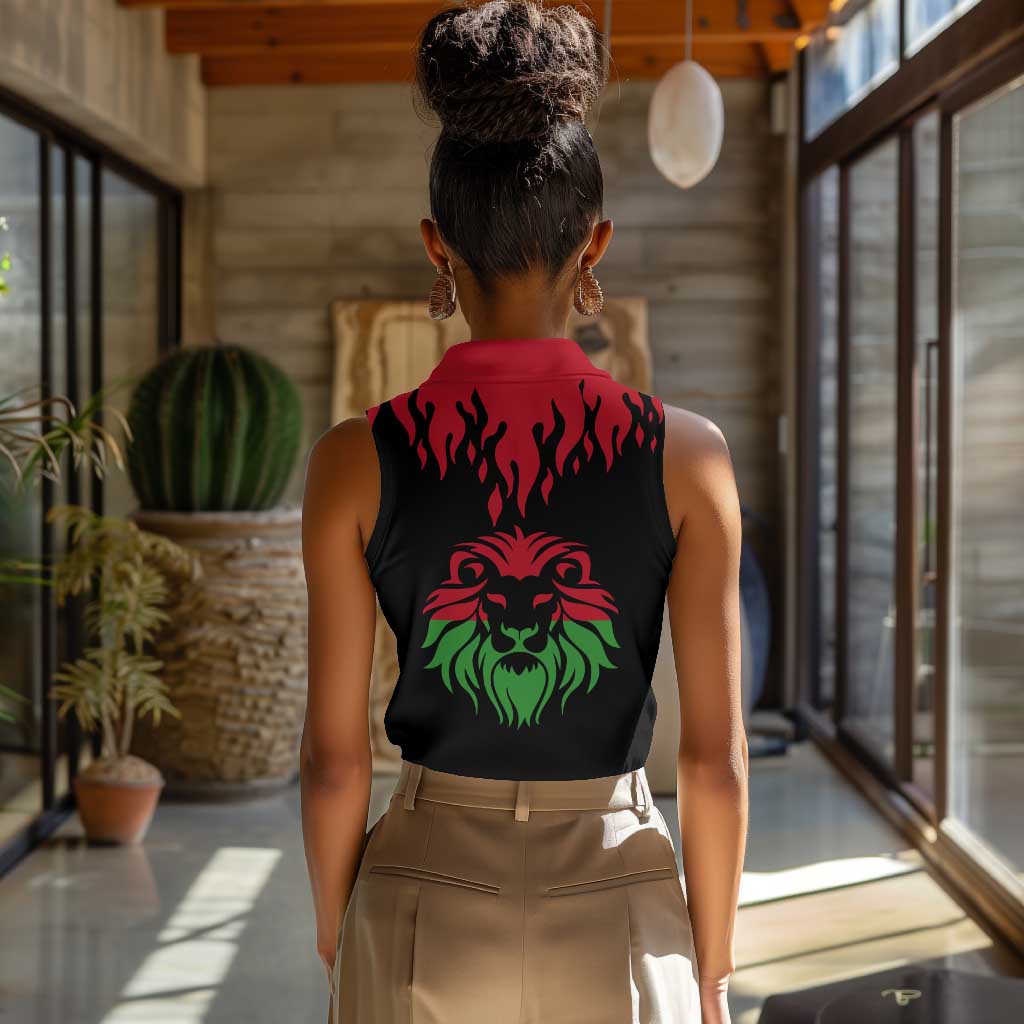 Malawi Lion Map Flag Women Sleeveless Polo Shirt Wildlife Fusion Design