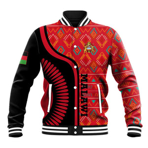 Malawi Patterns African Baseball Jacket Blended with Flag Colors and National Emblem