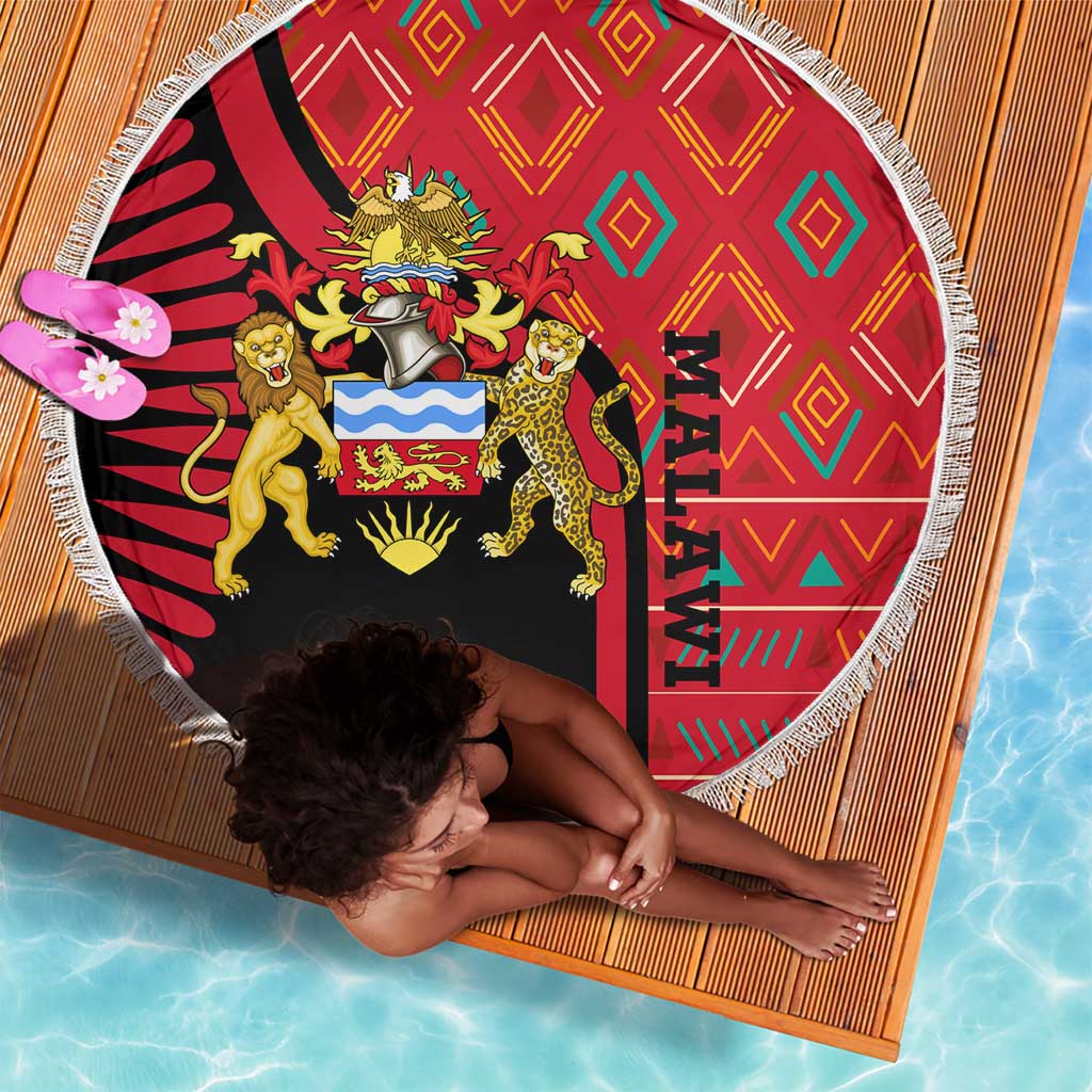 Malawi Patterns African Beach Blanket Blended with Flag Colors and National Emblem