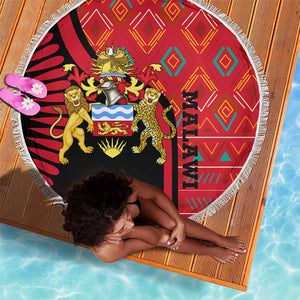Malawi Patterns African Beach Blanket Blended with Flag Colors and National Emblem