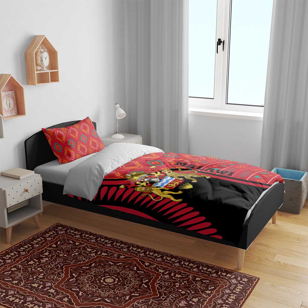 Malawi Patterns African Bedding Set Blended with Flag Colors and National Emblem