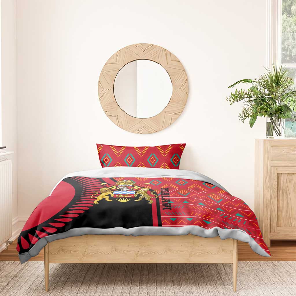 Malawi Patterns African Bedding Set Blended with Flag Colors and National Emblem