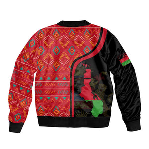 Malawi Patterns African Bomber Jacket Blended with Flag Colors and National Emblem