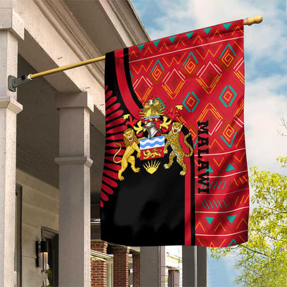 Malawi Patterns African Garden Flag Blended with Flag Colors and National Emblem