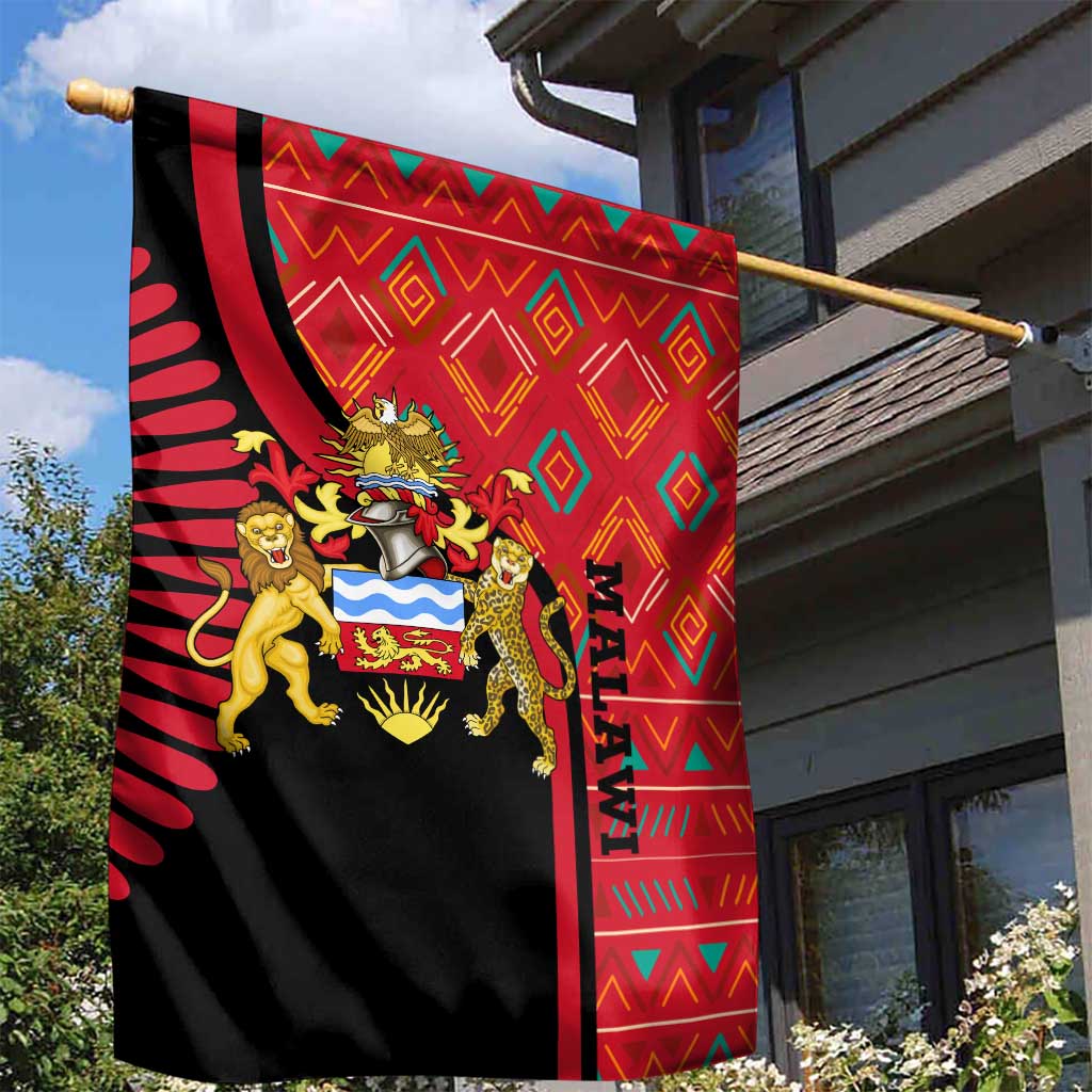 Malawi Patterns African Garden Flag Blended with Flag Colors and National Emblem