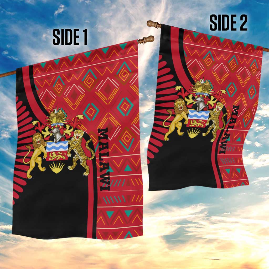 Malawi Patterns African Garden Flag Blended with Flag Colors and National Emblem