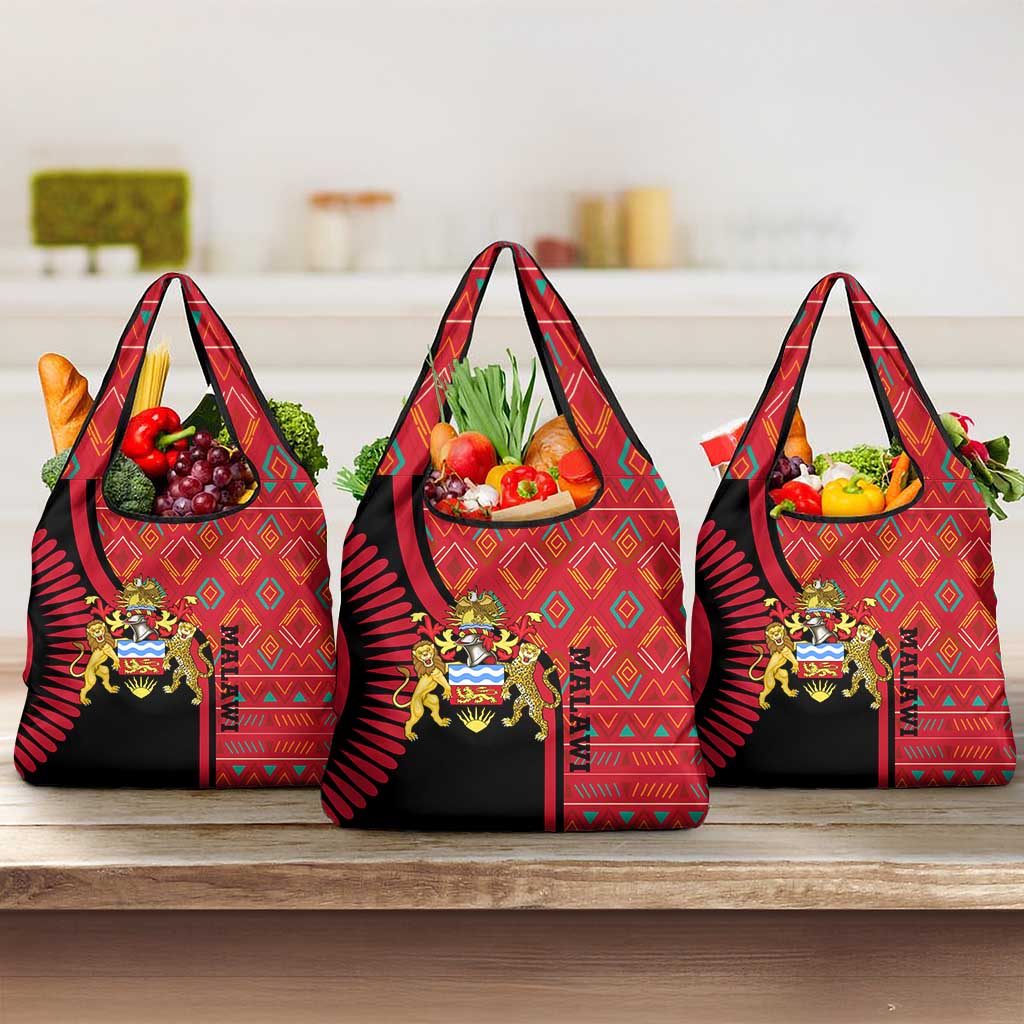Malawi Patterns African Grocery Bag Blended with Flag Colors and National Emblem