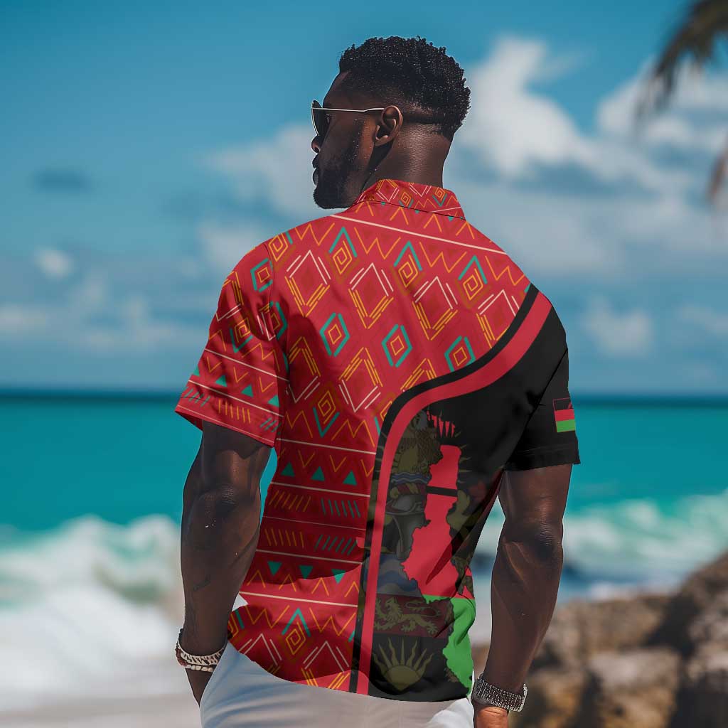 Malawi Patterns African Hawaiian Shirt Blended with Flag Colors and National Emblem