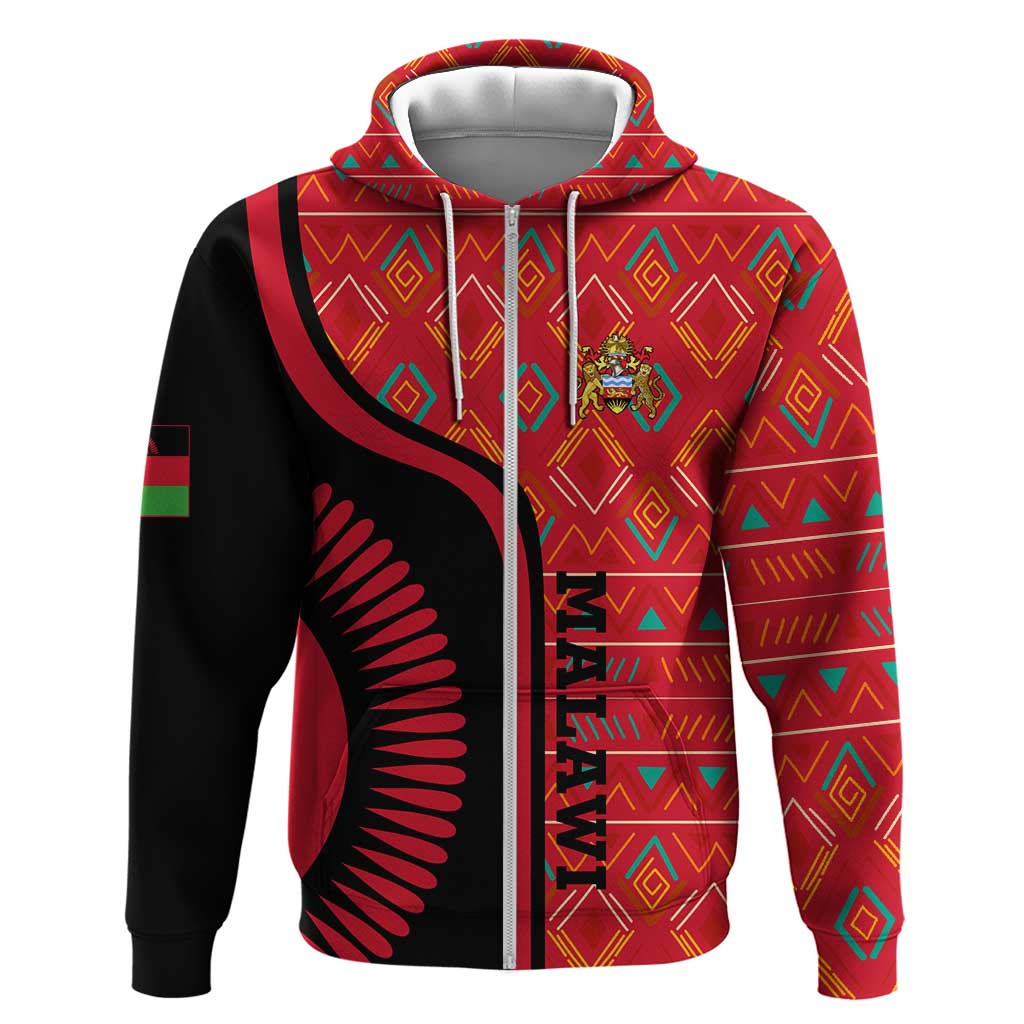Malawi Patterns African Hoodie Blended with Flag Colors and National Emblem