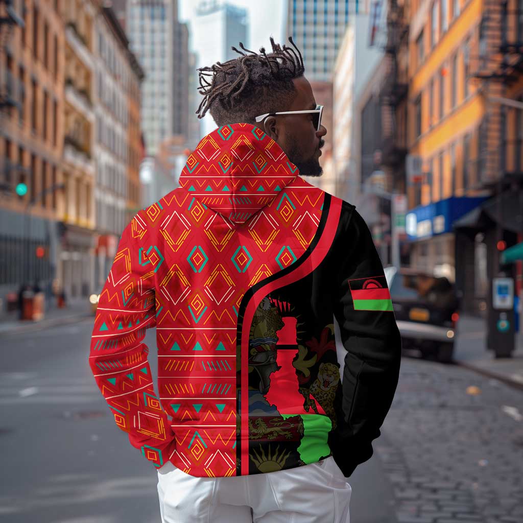 Malawi Patterns African Hoodie Blended with Flag Colors and National Emblem