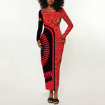 Malawi Patterns African Long Sleeve Bodycon Dress Blended with Flag Colors and National Emblem TS04