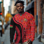 Malawi Patterns African Long Sleeve Shirt Blended with Flag Colors and National Emblem