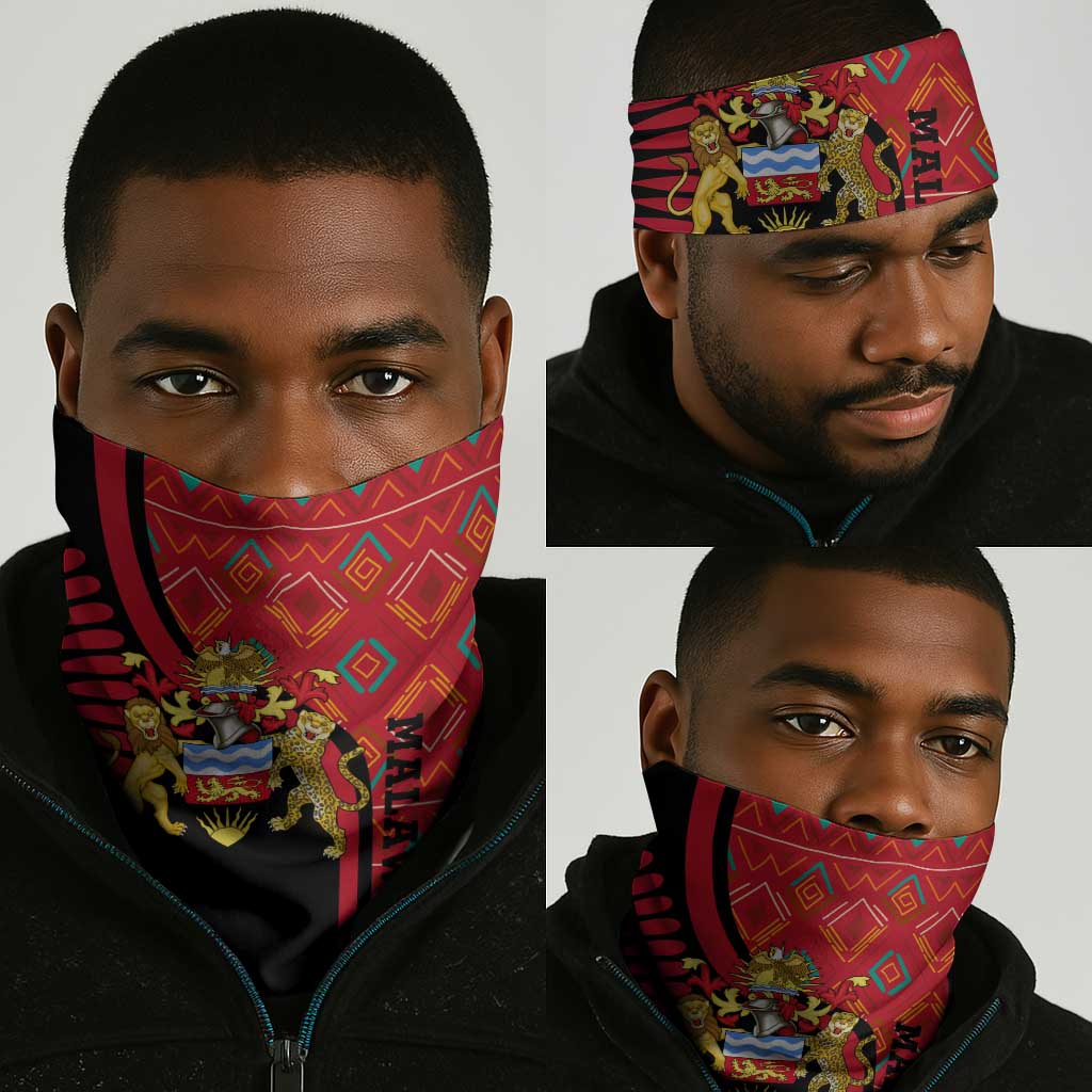 Malawi Patterns African Neck Gaiter Blended Flag Colors and National Emblem TS04