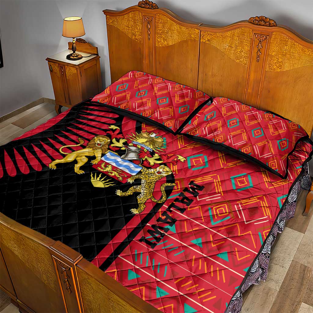 Malawi Patterns African Quilt Bed Set Blended with Flag Colors and National Emblem