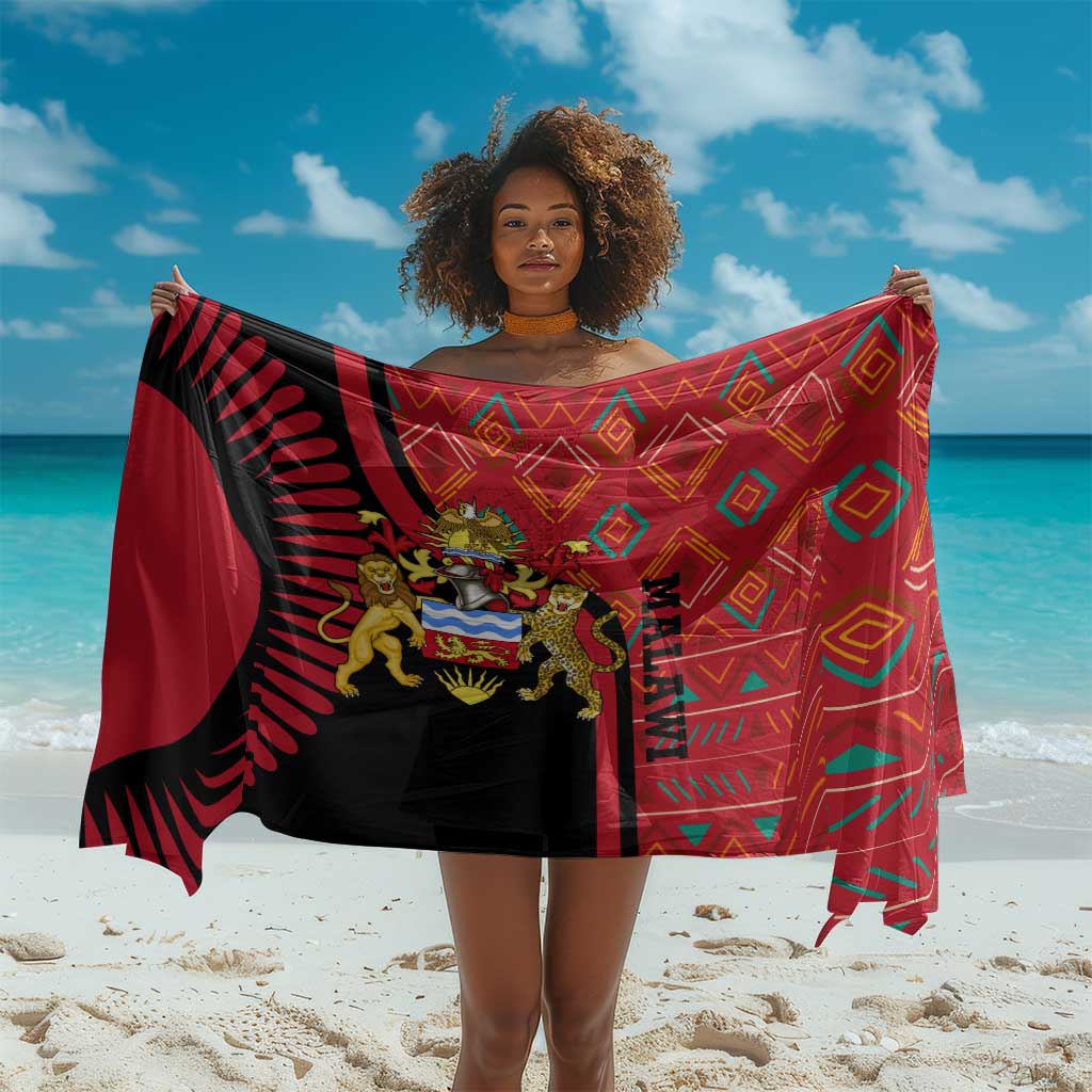 Malawi Patterns African Sarong Blended with Flag Colors and National Emblem