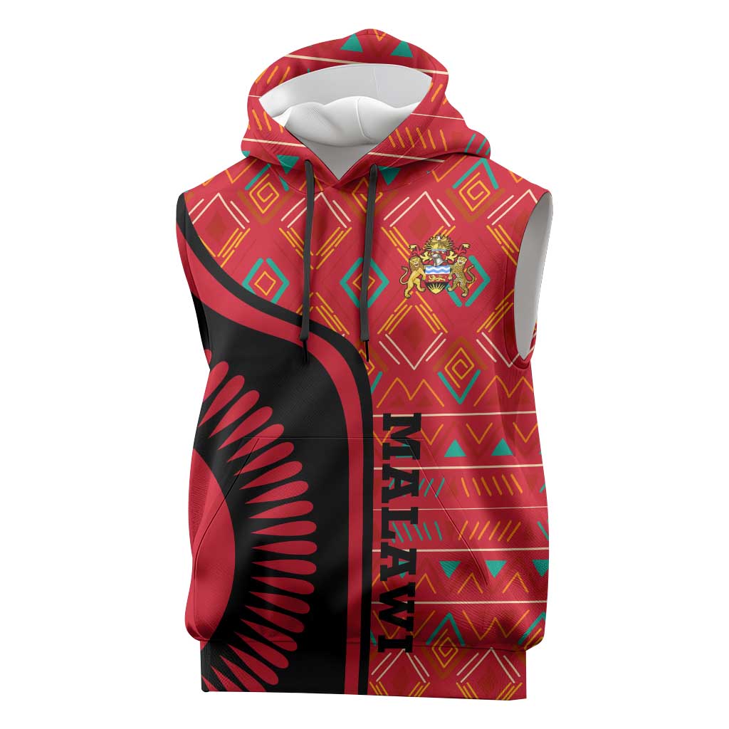 Malawi Patterns African Sleeveless Hoodie Blended with Flag Colors and National Emblem - African Pride