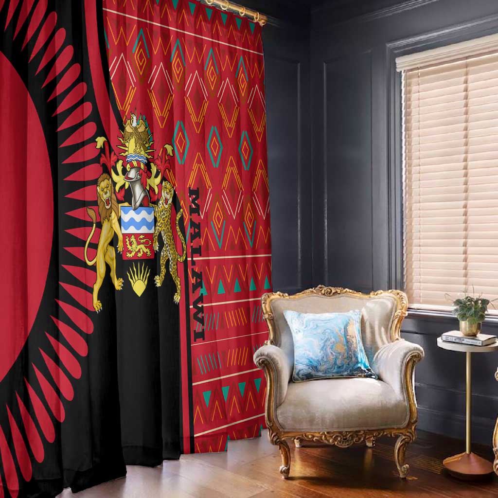 Malawi Patterns African Window Curtain Blended with Flag Colors and National Emblem