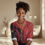 Malawi Patterns African Women Casual Shirt Blended with Flag Colors and National Emblem