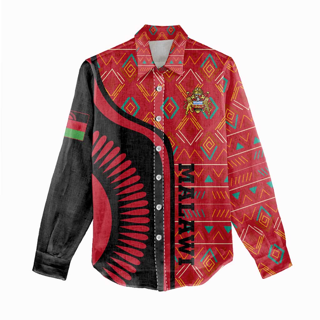 Malawi Patterns African Women Casual Shirt Blended with Flag Colors and National Emblem