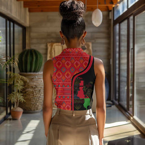 Malawi Patterns African Women Sleeveless Polo Shirt Blended with Flag Colors and National Emblem
