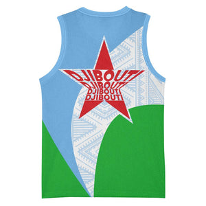 Djibouti Basketball Jersey Flag Tribal Motifs and Red Star Symbol of Unity TS04