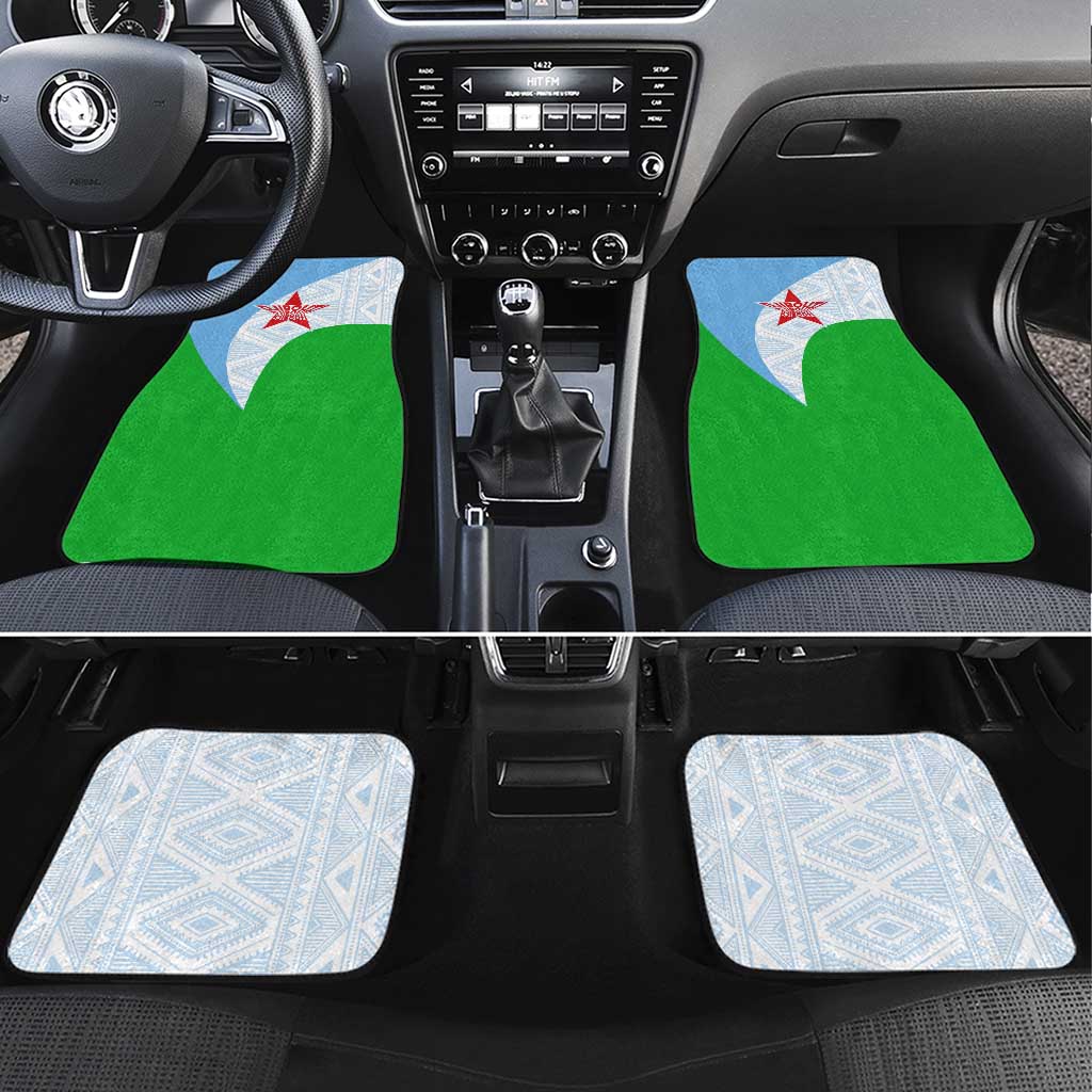 Djibouti Car Mats Flag Tribal Motifs and Red Star Symbol of Unity