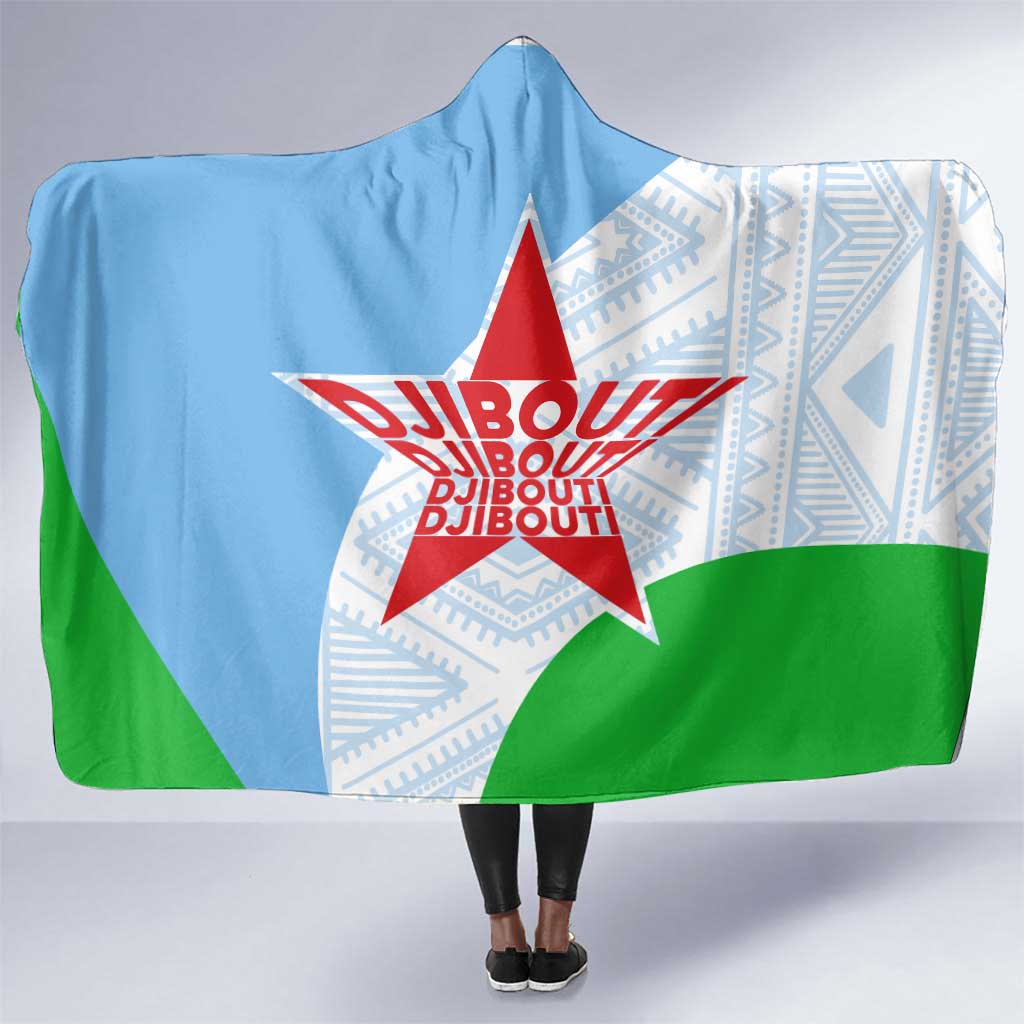 Djibouti Hooded Blanket Flag Tribal Motifs and Red Star Symbol of Unity