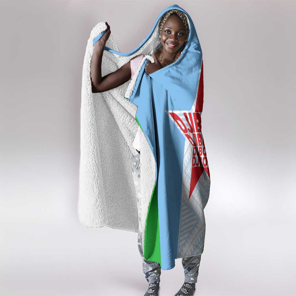 Djibouti Hooded Blanket Flag Tribal Motifs and Red Star Symbol of Unity