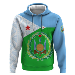 Djibouti Hoodie Flag Tribal Motifs and Red Star Symbol of Unity