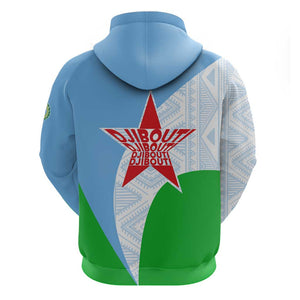 Djibouti Hoodie Flag Tribal Motifs and Red Star Symbol of Unity